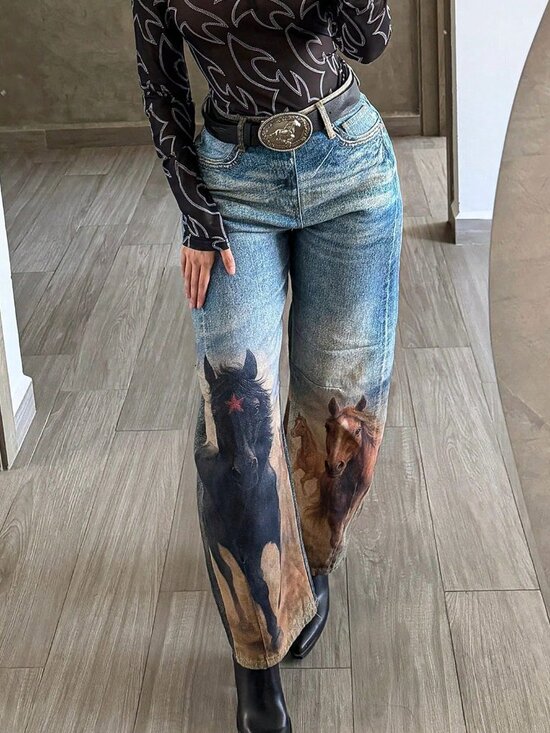 Denim - Blue Casual Women's Straight-Leg Denim Pants